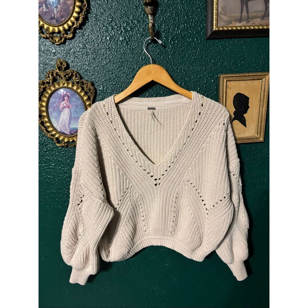 Free People Oversized Baggy Cropped Knit Sweater Size Small